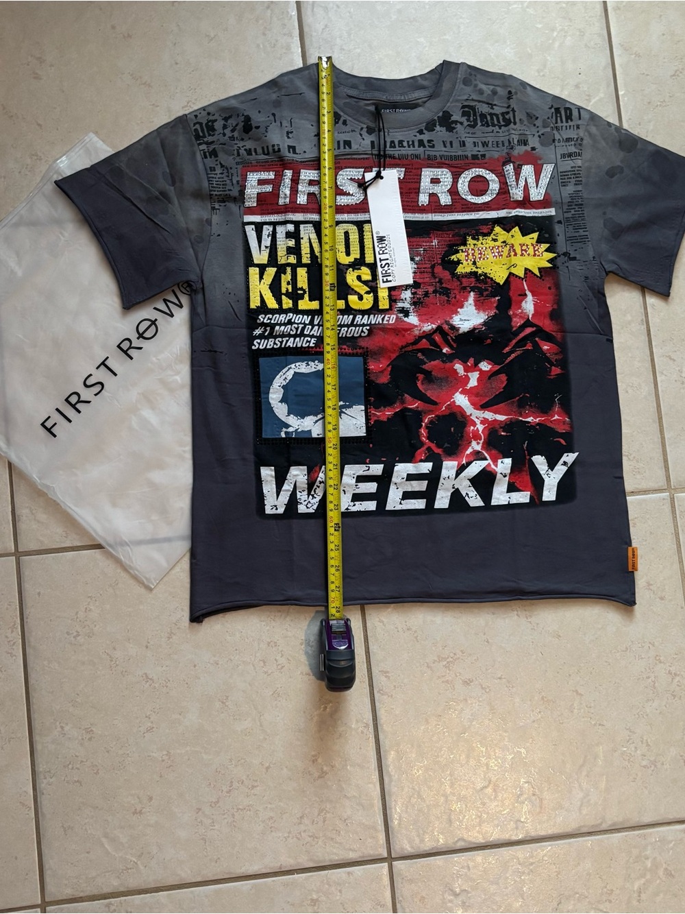 First Row Mens Gray Short-Sleeve Graphic Tee - Weekly Print